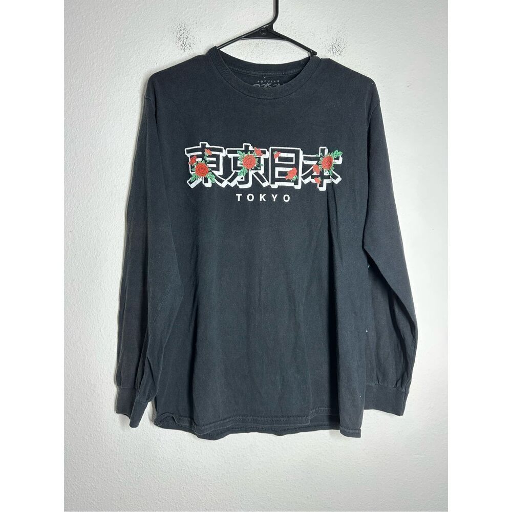 Popular Poison Tokyo Japan Men's Black Long Sleeved Shirt Sz M Cotton Roses